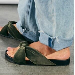 Free People Coconuts by Matisse Velvet View Footbed Sandals Olive US 6/EU 37